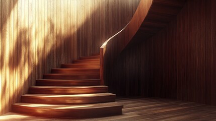 Aufkleber - 3d rendering of wooden stairs in a wooden interior showcasing architecture and design