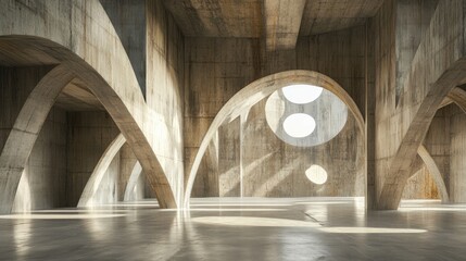 Poster - Abstract concrete interior with architectural elements featuring 3D rendering and illustration
