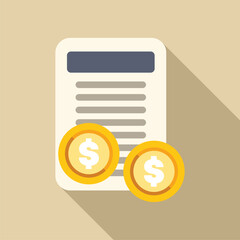 Poster - Two gold coins with dollar signs lie on an invoice, symbolizing successful payment for services or products