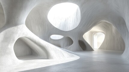 Poster - 3D rendering of an abstract parametric interior featuring white and concrete elements with a window