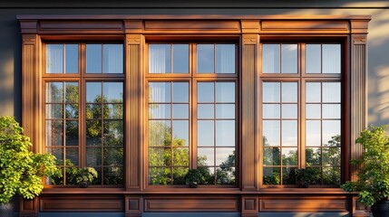 Aufkleber - 3d rendering of classic wooden and glass house windows