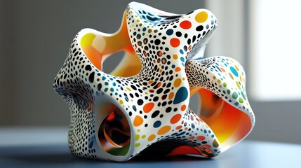 Poster - 3D rendering of an abstract geometric shape with colorful patterns