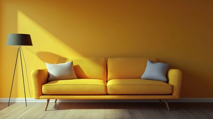 Poster - 3D rendering of a modern sofa in a stylish living room interior design