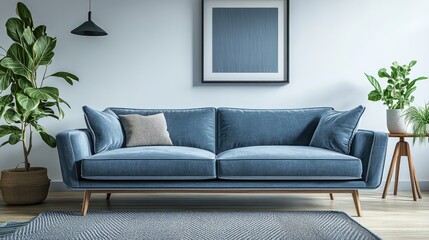 Poster - Minimalist living room featuring a sofa in a Scandinavian interior style 3D rendering