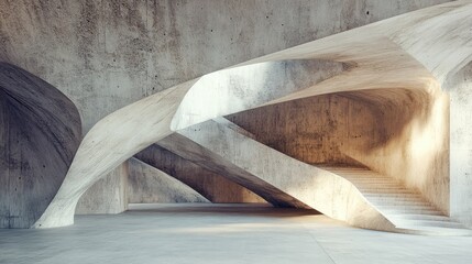 Poster - Abstract parametric interior featuring concrete and coquina 3D rendering and illustration