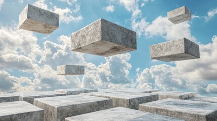Poster - 3D rendering of stone pavers suspended in the sky