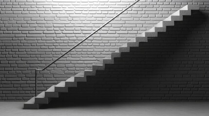Aufkleber - 3d rendering of a grayscale vertical view of stairs featuring a handrail against a brick wall