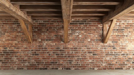 Poster - 3D rendering of a wall featuring red bricks and wooden beams