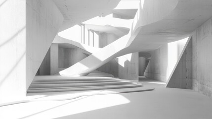 Poster - Abstract interior featuring white and concrete elements designed through 3D rendering