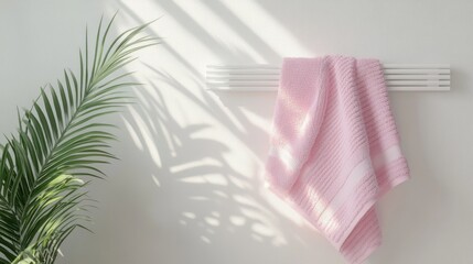 Poster - 3D rendering of a heated rail with a pink towel on a white wall