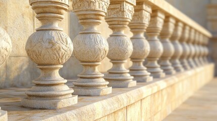 Poster - 3D rendering of a decorative stone wall at a religious temple in perspective