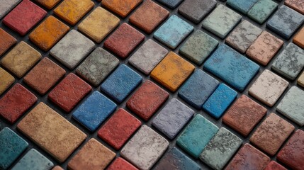 Poster - 3D rendering of beautiful multicolored stone ceramic bricks on a tilted background