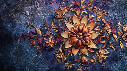 Poster - 3D rendering of an elegant computer embroidery design on velvet and cotton fabric
