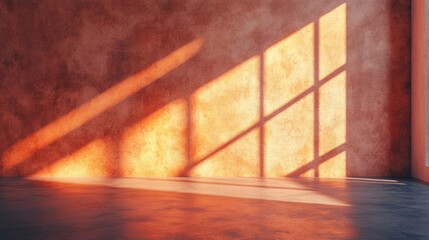 Poster - 3D rendering of morning sunlight casting orange rays on a wall
