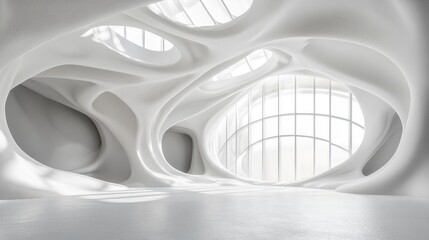Poster - Abstract white parametric interior with a window in a 3D rendering