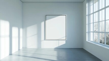Poster - Bright modern interior featuring an empty frame 3D rendering