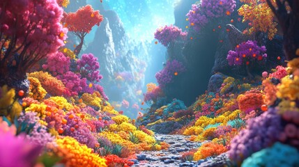 Poster - Vivid background featuring a 3D rendering of a vibrant landscape