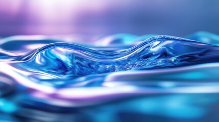 Fototapete - 3D rendering of a vibrant indigo liquid on a smooth surface featuring a pastel colorful vivid wavy dark swirl gradient Dynamic bright water with a blurred curve creates an ocean inspired blue ligh