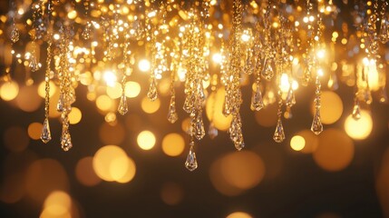 Poster - 3d rendering of golden bokeh effects from a stunning crystal chandelier