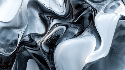 Poster - 3D rendering of an abstract bicolor marble background featuring random wavy curved shapes with a liquid swirl and pouring effect showcasing a minimalist style through limited colors and plastic de