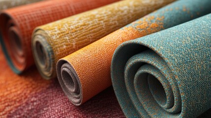 Poster - 3D rendering of decorative wrapping fabric in rolls for interior design