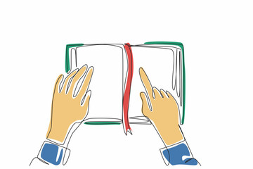 Poster - World Braille Day. Single line drawing of hand holding braille book and touching to learn braille language. Study to communicate with worldwide people