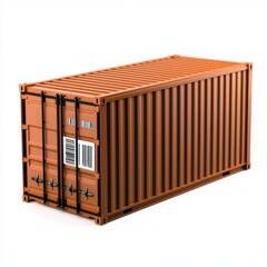 Wall Mural - A shipping container, orange in color, with closed doors, typically used for transporting goods over land and sea.