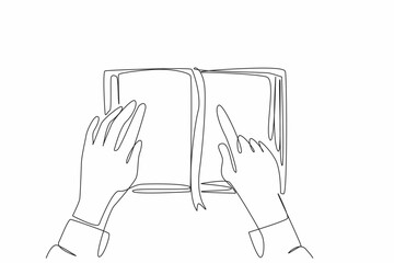 Poster - World Braille Day. Single line drawing of hand holding braille book and touching to learn braille language. Study to communicate with worldwide people