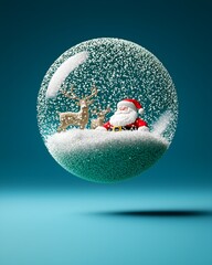 Wall Mural - Santa Claus and Reindeer in a Snow Globe Fantasy