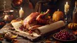 © ai_artist - Old Scroll with Thanksgiving Turkey 8K Realistic Lighting