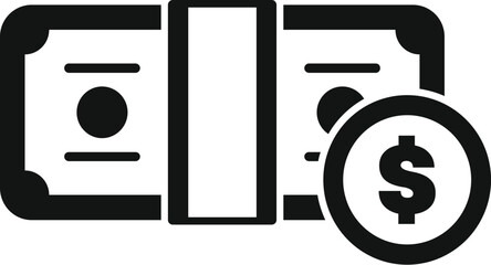 Poster - black and white icon of a stack of banknotes and a coin representing savings, finance, investment, a