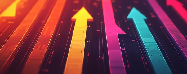 Poster - Dynamic abstract arrows in vibrant colors representing growth, progress, and technology in a modern digital world.