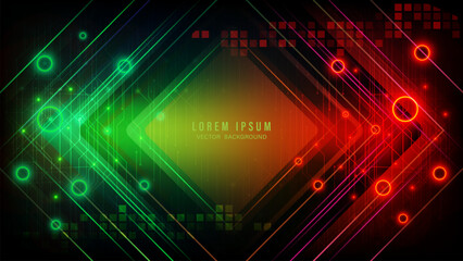 Wall Mural - futuristic vibrant green and red abstract background with diagonal lines and geometric shapes. circu