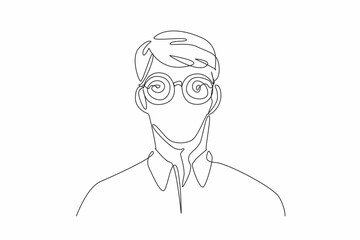 Poster - World Hypnotism Day. One single line drawing of young handsome man wearing hypnotizing glasses.  Technique through which one can affected an access subconscious mind to change behavior.