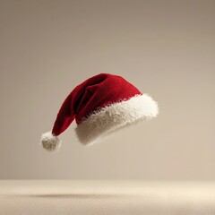 Wall Mural - Floating Christmas Santa Hat with Fluffy Trim