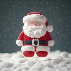 Wall Mural - Cheerful Santa Claus figurine in a snowy landscape