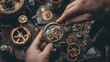 © Thirawat - A skilled craftsman repairing a vintage watch, aligning gears and springs to bring the timepiece back to life.