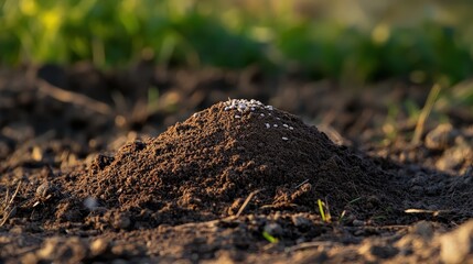 Poster - A small mound of soil with seeds resting on top, capturing the moment of planting that marks the start of something new.