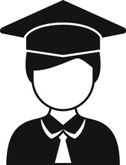Poster - graduated student wearing a graduation cap and a tie, simple black icon silhouette style