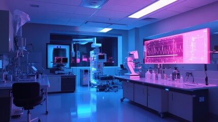 Poster - A vibrant AI-powered diagnostic lab where machines process medical tests