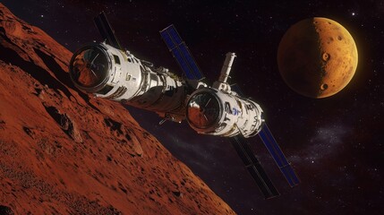 Poster - A visual representation of a near-future space exploration mission, with astronauts preparing to explore Mars