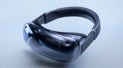 Poster - A VR headset with curved edges and soft padding, floating on a transparent background. Its stylish design emphasizes both comfort and cutting-edge tech,