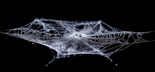 A spider web with dew drops on it.