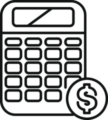 Poster - line drawing of a calculator with dollar coin, symbolizing financial operations, budgeting, and acco
