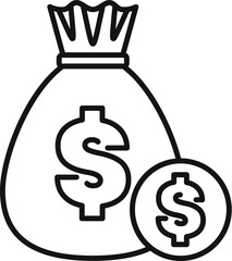 Poster - Line drawing of a tied money bag with dollar sign and coin, representing savings, investment, and financial growth
