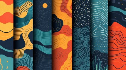 Poster - Abstract Colorful Backgrounds with Wavy Patterns and Contrasting Shapes for Creative Design Projects and Modern Art Applications