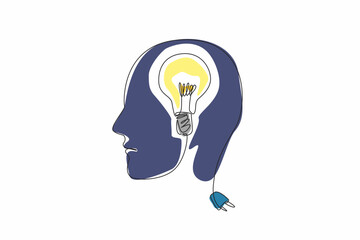 Aufkleber - world logic day. single one line drawing of human head made of wire cable with bulb lamp inside. cre