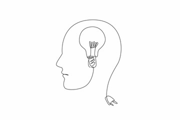 Aufkleber - world logic day. single one line drawing of human head made of wire cable with bulb lamp inside. cre