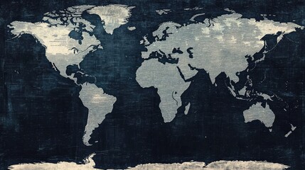 Poster - A minimalist world map featuring ocean depths and country names in fine print