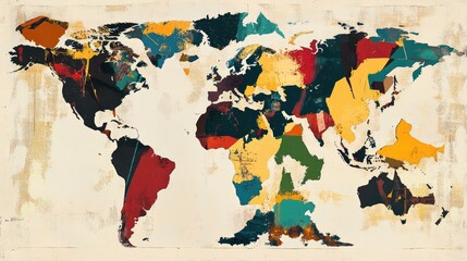 Poster - A modern world map with bold country shapes and no borders, abstract design